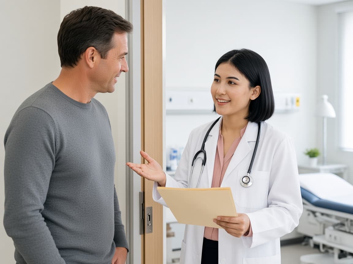 Specialist speaking with an examinee